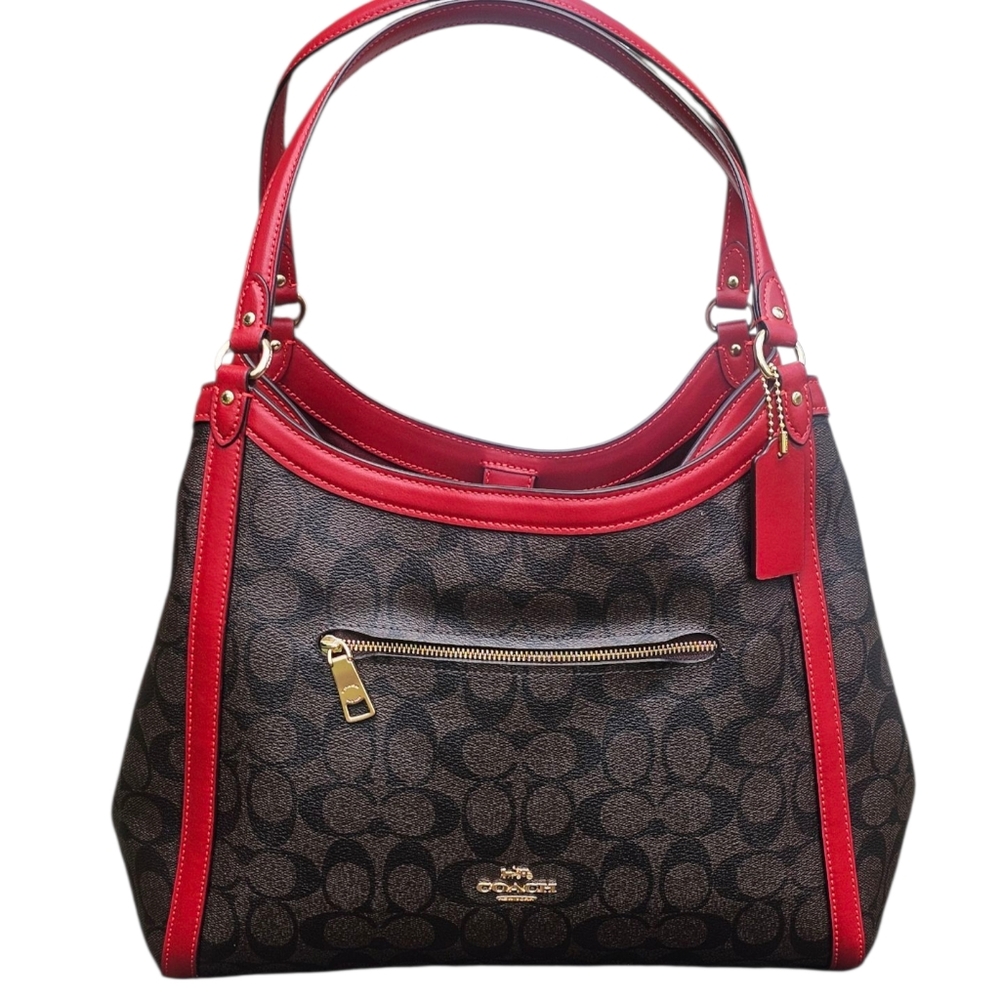 Coach Brown Signature Coated Canvas & Red Leather Trim Kristy Shoulder Bag - Picture 14 of 14